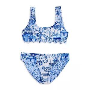 Agua Bendita Girls Dolce Tales Two Piece Swimsuit Size12 Blue Cartagena Blue